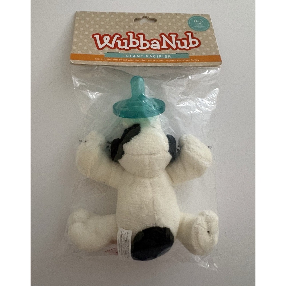 WubbaNub Infant Pacifier Puppy Dog Black White Plush O-6 Months NEW In Packsge